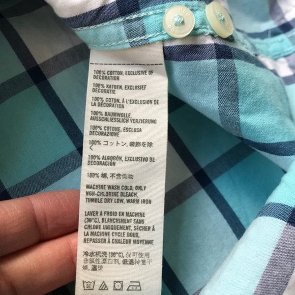 Men's Hollister Teal and White Checkered Button Up - Picture 7 of 10